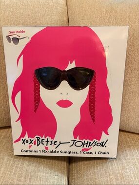 Betsey Johnson Black Cat-Eye Sunglasses with Chain Accent
